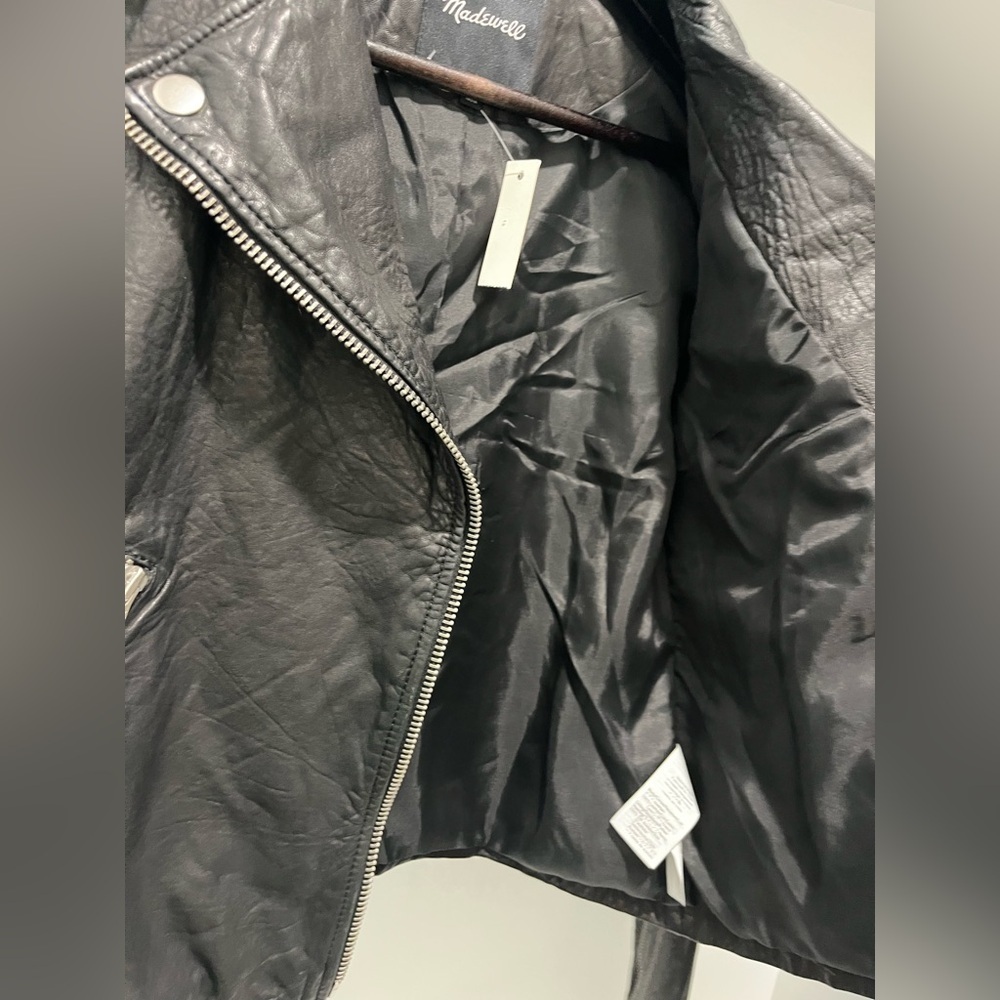 Madewell The Washed Leather Motorcycle Jacket in true black buttery soft XXS NEW - Picture 10 of 17